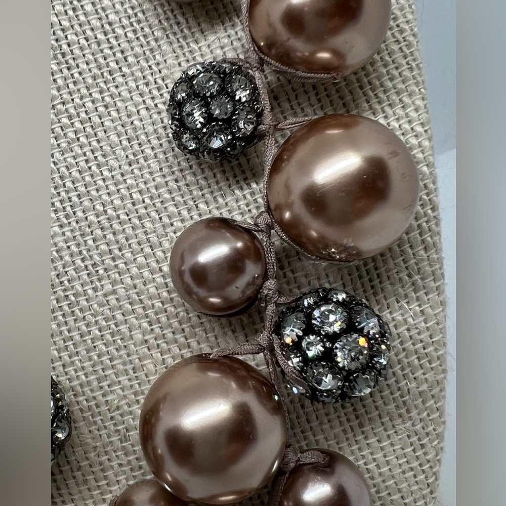 J Crew Champagne Bubbles & Rhinestone Spheres Ribbon Necklace - Picture 3 of 5